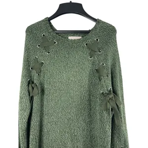 Audrey Parks Francesca’s Sweater Womens M Heathered Green Lace Up Knit Boho NWT thumbnail 2