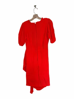 Hale Bob Poppy Red Ruched Asymmetric Mini Dress XS NWT Puff Sleeve V-Neck thumbnail 3