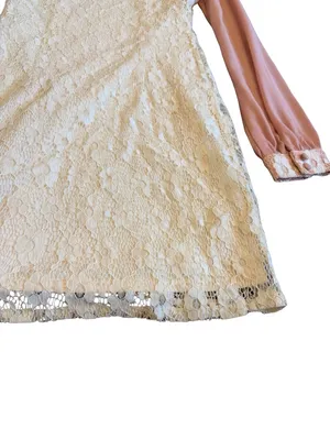 Altar'd State Cream Lace Shift Mini Dress Mauve Trim Collar Size Small Women's thumbnail 10
