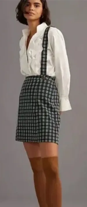 Anthopologie Chic Plaid Skirt with Suspenders thumbnail 1