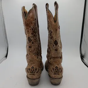 Seven Stars Womens Distressed Leather Cutout Crystal Studded Western Boots 8.5 thumbnail 5