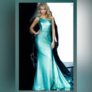 New! Jovani 02136 Metallic Fitted One Shoulder Prom Dress Aqua Green Sz 00 $500‎ thumbnail 4