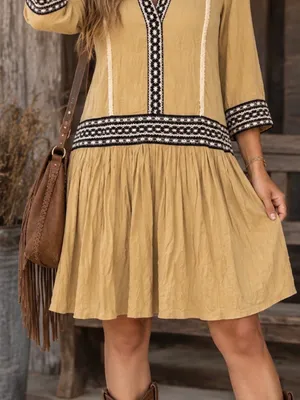 Wrangler Retro tan boho long sleeve mini dress size M thumbnail 1