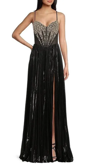 Jovani Metallic Sweetheart Neck Beaded‎ Corset Bodice A line dress prom 4 thumbnail 1