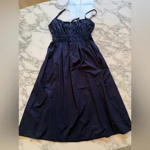 NWT Quince 100% Organic Cotton Keyhole Midi Dress Navy Blue Sz S thumbnail 6