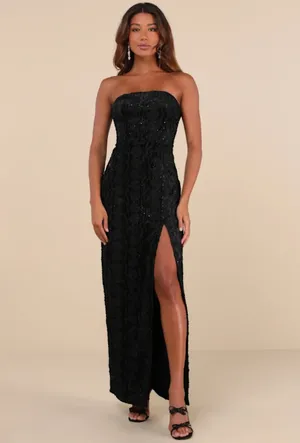 Lulus Maxi Dress Black Velvet Strapless thumbnail 1