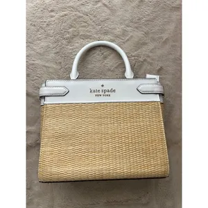 Kate Spade New York Wicker & White Leather Small Satchel Crossbody Bag thumbnail 6