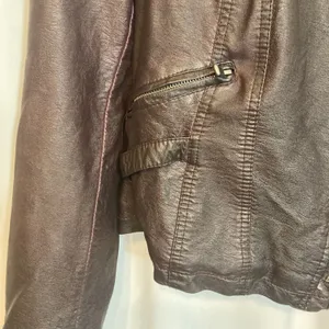 Vintage Blanc Noir Brown Leather Fur Full Zip Button Collar Bomber Jacket Large thumbnail 4