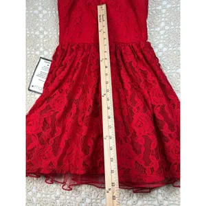 City Studio Ruby Red Lace Fit & Flare Dress Size 3 Rhinestone Waist NWT thumbnail 7