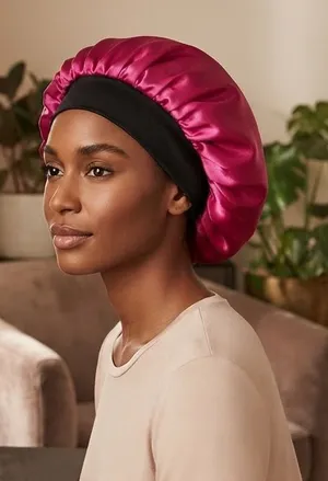 REVOLVE Hot Pink Satin Bonnet with Black Trim thumbnail 1