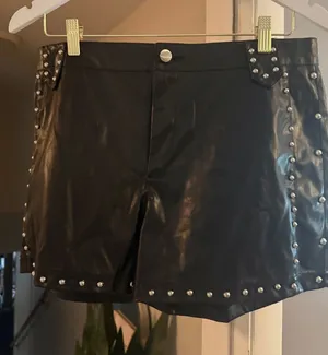 Black Faux Leather Studded Skort with Metallic Accents thumbnail 1