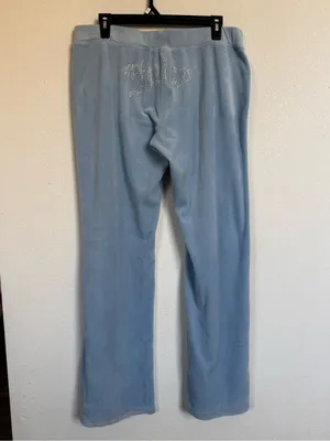 Juicy Couture Light Blue Rhinestone Logo Wide-Leg Velour Jeans thumbnail 2