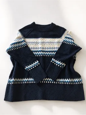 Aerie Fair Isle Nordic Knit Sweater Navy Blue Crewneck Pullover Size S/P thumbnail 3