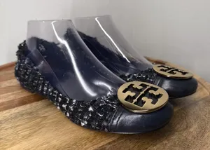 TORY BURCH Serena Reva Rare Navy White Boucle Tweed Ballet Flat Sz 8.5 $225‎ thumbnail 1