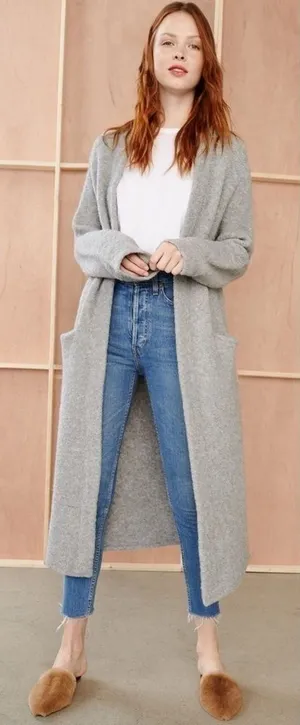 Jenni Kayne Sweater Boucle‎ Duster Coat Merino Wool Cardigan Open Grey S GUC thumbnail 1