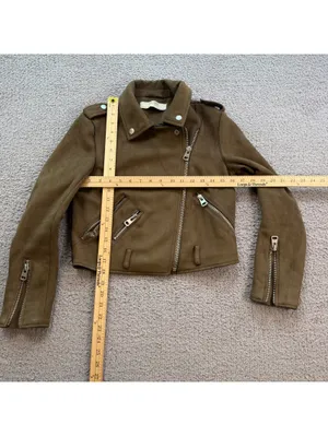Zara Basic Brown Faux Suede Cropped Moto Biker Jacket Womens S Asymmetrical Zip thumbnail 3