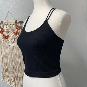 Colsie Black Ribbed Crop Tank Top Double Straps Grunge Alt Summer Spring thumbnail 3