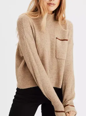 American eagle light brown mock neck sweater thumbnail 1