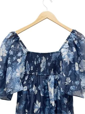 Abercrombie & Fitch Emerson Mini Dress Medium Blue Floral Organza Angel Sleeve thumbnail 8