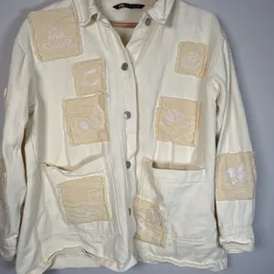 Zara Bloggers‎ Favorite Overshirt Jacket Embroidered Patches Womens Size Small thumbnail 2