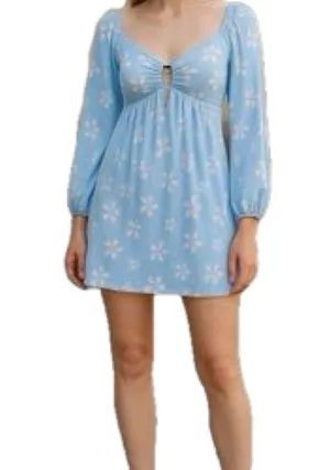 American Eagle Daisy Floral Front Chest Cutout Hardware Pockets Mini Dress L thumbnail 1