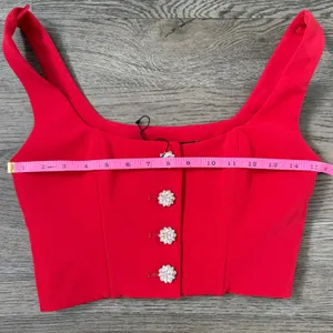 Zara Red Rhinestone Button Corset Crop Top Vest Size XS‎ Structured Boned NWOT thumbnail 8