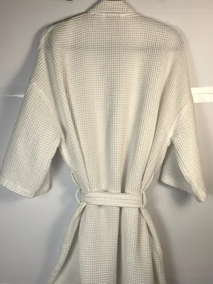 Monarch White Waffle Weave Spa Robe Unisex One Size Belted Hotel Resort Cotton thumbnail 4