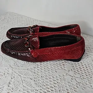 Stuart Weitzman snakeskin pattern crystal embellishments slip on red loafers 6 thumbnail 3