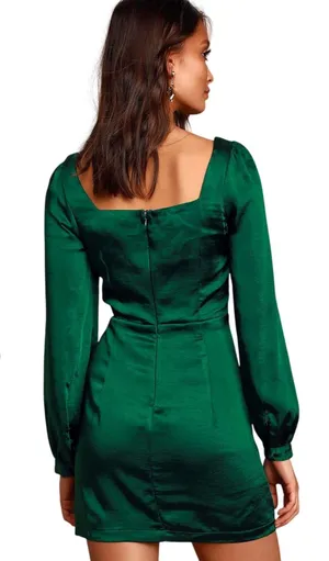 Lulus Got The Love Emerald Green Satin Square-Neck Mini Dress size XL thumbnail 1