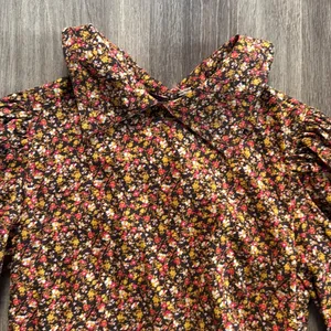 Free People Brown Printed Floral Sheath Mini Dress Small 3/4 Sleeves Collared thumbnail 6