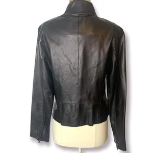 Andrew Marc leather mock neck moto jacket black sz‎ M thumbnail 2