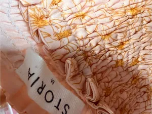 Storia Peach Orange Gold Daisy Floral Smocked Ruffled Tier Summer Mini Skirt M thumbnail 2