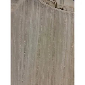 World Market Blouse Boho Cream‎ Gold Metallic Pinstripe Peplum L/XL NWT thumbnail 5