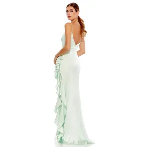 Mac‎ Duggal Pistachio Satin Ruffled Asymmetrical Gown Size 12 67815 NWT NEW Maxi thumbnail 2