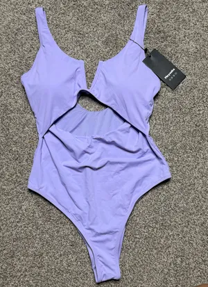 Meyeeka Lavender Cutout One Piece Swimsuit Purple Size M thumbnail 1