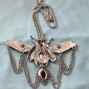 22” Necklace Silver Tone Beetle Pendant 4.5”W Stones Steampunk Goth Gothic thumbnail 7