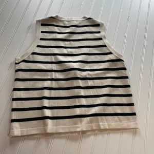 English Factory Striped Knit Vest Cream Black Gold Button V-Neck Large thumbnail 5