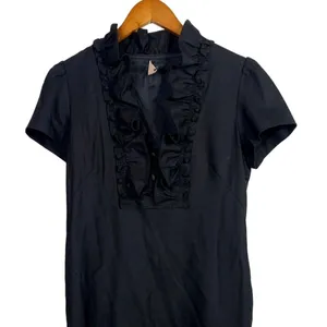J. Crew Madeline Ruffle Collar Wool Short Sleeve Dress Pockets Side Zip 2 Black thumbnail 3
