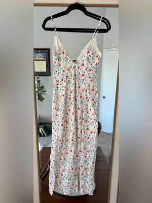 Wild Fable Women's Lace Trim Maxi Empire Waist Dress in Cream Floral NWT Bow XS thumbnail 4
