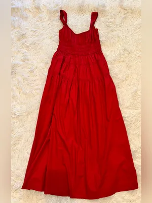 NEW DÔEN Clover organic Cotton Deep tomato Red Sleeveless Midi-Dress SZ M thumbnail 4