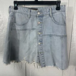 Risen High Waisted Raw Hem Denim Buttondown Skirt Size Medium EUC thumbnail 3