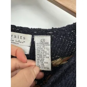 Vintage Northern Isles Cardigan Sweater Women L Navy Floral Hand Embroidered 90s thumbnail 5
