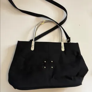 BLACK HANDBAG WITH SILVER METAL HANDLES NYLON MATERIAL 4 SILVER STUD DESIGN thumbnail 1