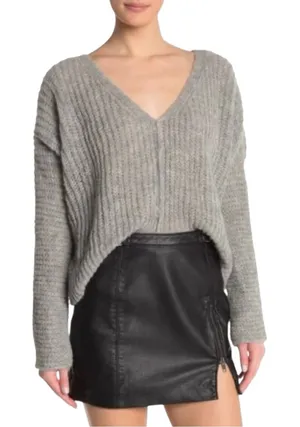 Free People Moonbeam Alpaca Blend Knit V-Neck Oversized Sweater MEDIUM thumbnail 1
