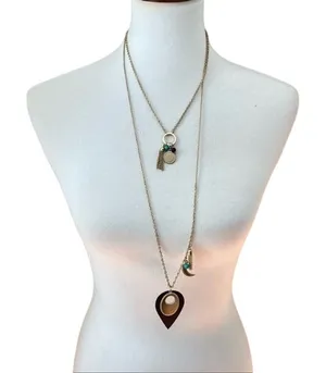 NY Collection Layered Necklace w/ Moon, Coin, Tassel, Turquoise Colored Stone Witchcore thumbnail 1
