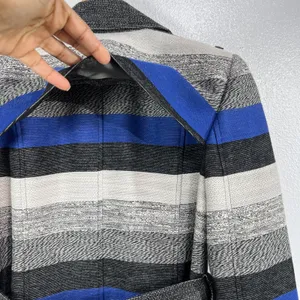 Classiques Entier Womens Wool Blend Belted Double Breasted Stripe Trench Coat‎ L thumbnail 11