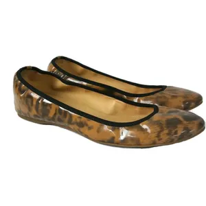 J.Crew Ballet Flats Sz 8.5 Leopard Print Patent Leather Shoes Slip‎ On Loafers thumbnail 2