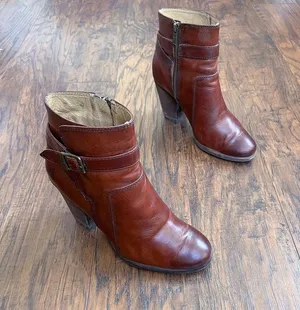 Frye • Patty Riding Bootie brown leather Redwood ankle boot heeled strap buckle thumbnail 15