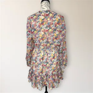 Zara Pink Blue Floral Ruffle Mini Dress Long Sleeve Smocked Tiered‎ Boho Travel thumbnail 5