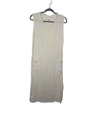🤍 Raquel Allegra Style Gauze Pocket Midi Dress Sleeveless Raw Hem Small‎ 🤍 thumbnail 2
